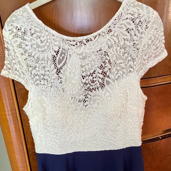 Dresses | Cream Lace With Navy Skirt Dress | Poshmark